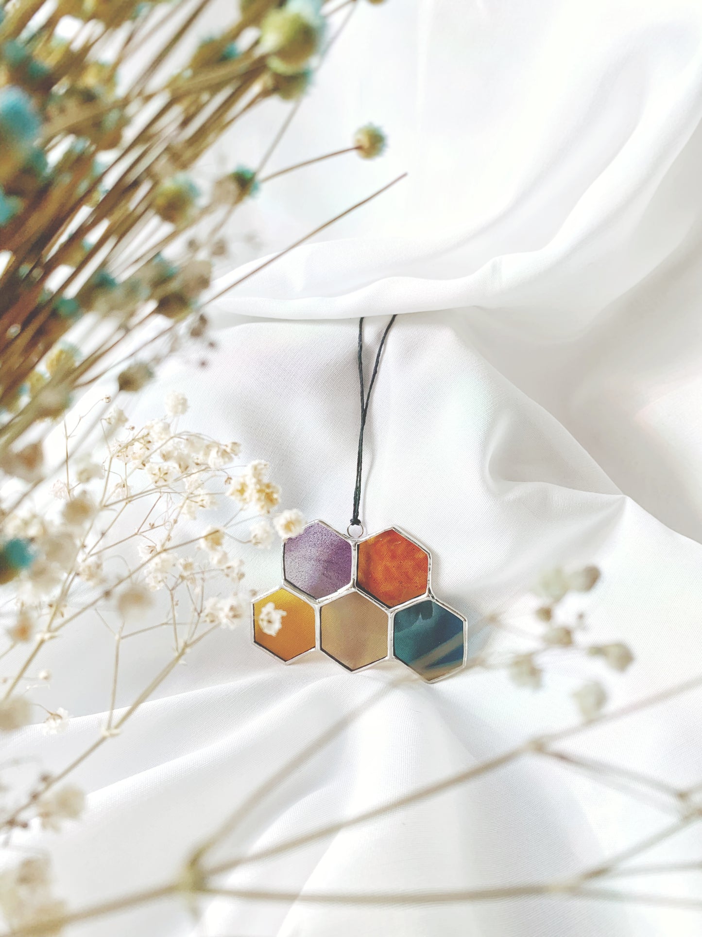 HONEYCOMBS MINI PALETTE - STAINED GLASS - sun catcher - Ready to ship